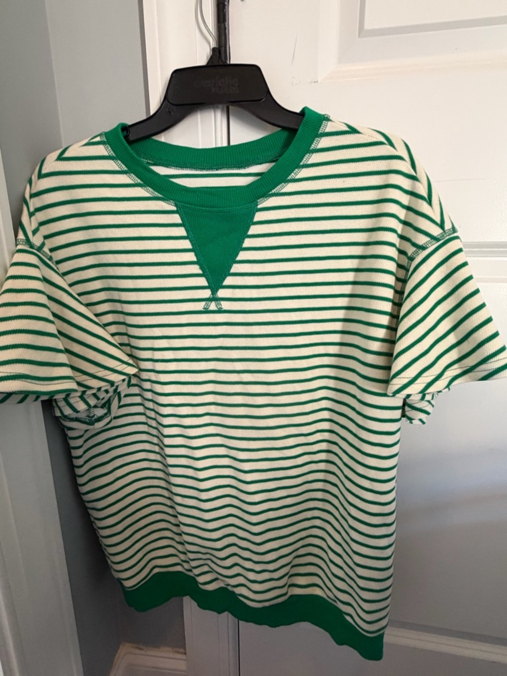 Striped Green & White Short Sleeve Sweater Tee
